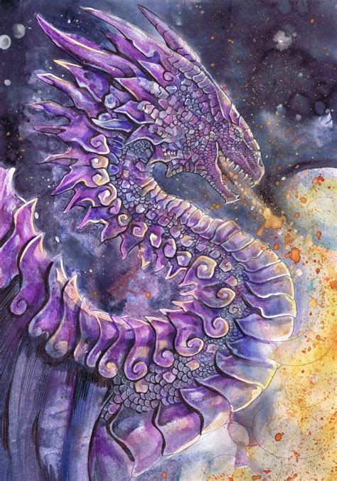 dawndelver on deviantART | WATERCOLOR MIXED MEDIA | Purple Fire Dragon Fairy Dragon, Dragon Art ...