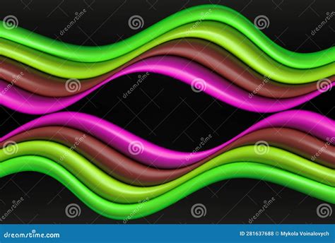 Colorful Abstract Background, Wavy Horizontal Lines Multicolored Bright on a Black Background ...