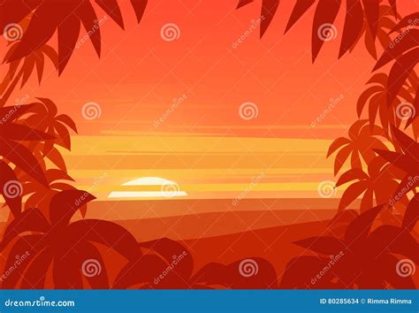 Tropical Palm Background. Sunset on Summer Beach Stock Vector - Illustration of leaves, abstract ...