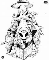 Trippy Alien Coloring Pages sketch template