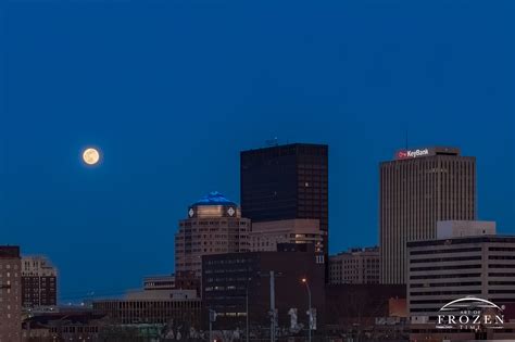 Flower Moon Over Dayton, Ohio Skyline | Art of Frozen Time