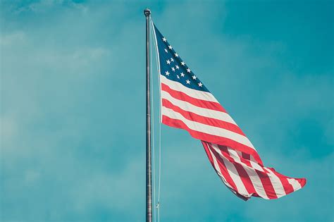 Raised USA flag under blue sky, HD wallpaper | Peakpx