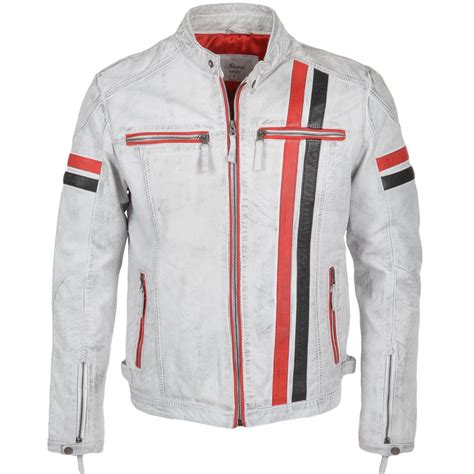 Mens Leather Biker Jacket White : Berlin | Mens Leather Jackets