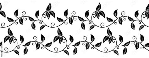 Seamless black and white leaves border Stock Vector | Adobe Stock