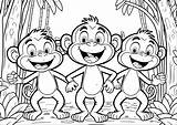 Three Funny monkeys  Monkey Coloring Pages sketch template