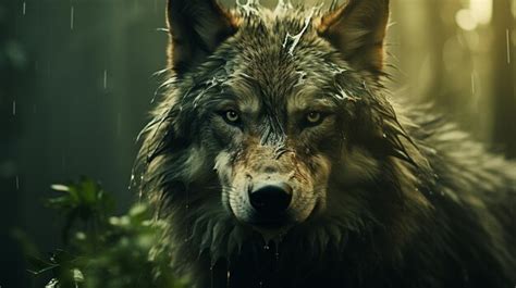 Premium Photo | Wolf with big eyes in a dark forest