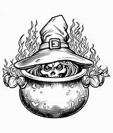 Premium Vector  Cackling Witch cauldron coloring Page sketch template