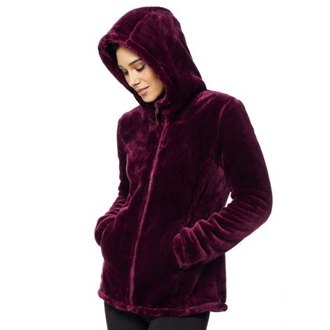 32 Degrees Heat Women's Hooded Plush Faux Fur Fleece Jacket Medium Beach Plum