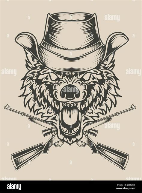 illustration wolf head with hat and two guns Stock Vector Image & Art - Alamy