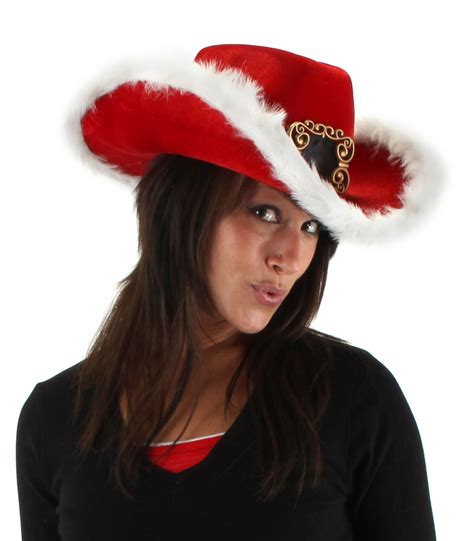 Christmas Santa Claus Elf Red & White Costume Country Holiday COWBOY Hat