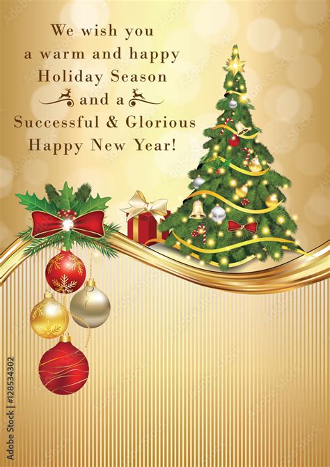 Elegant winter season greeting card for print for Christmas and New Year. Contains Christmas ...