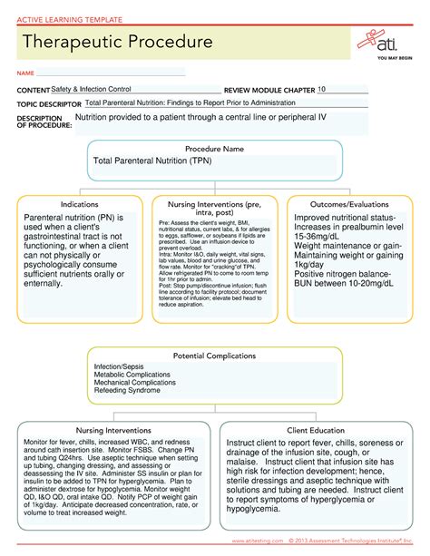 ATI Therapeutic Procedure Template - Indications Nursing Interventions Client Education Nursing ...