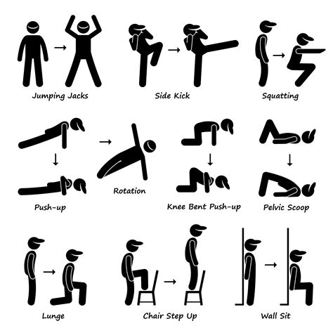 Body Workout Exercise Fitness Training Set 1 Stick Figure Pictogram Icons. 372104 Vector Art at ...