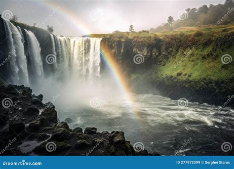 A Rainbow Over a Waterfall with a Rainbow in the Sky. Generative AI Image. Stock Illustration ...