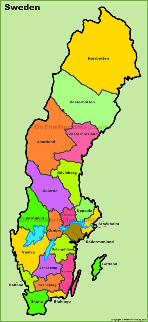 Administrative divisions map of Sweden
