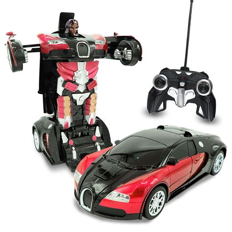 Kids RC Toy Car Transforming Robot Remote Control One Button Transformation Realistic Engine ...