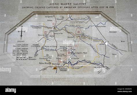 Chateau-Thierry American Monument, Chateau-Thierry, Aisne, France. - plaque showing the Battle ...