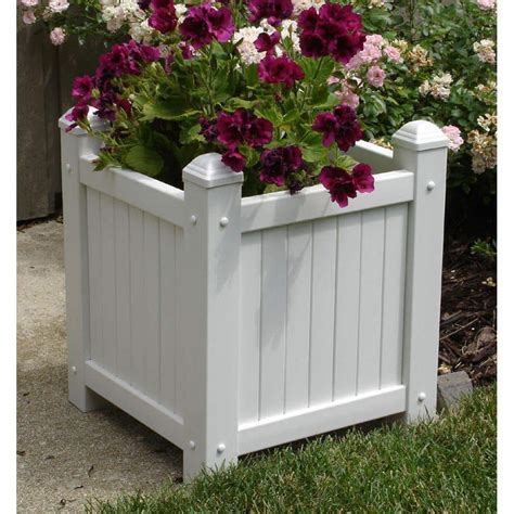 Dura-Trel 14-1/2 in. Square White Vinyl Slat Planter-11185 - The Home Depot