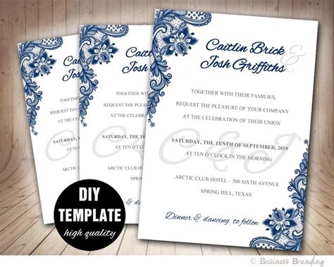 Navy Blue Wedding Invitation Template DIY,Instant Download Printable ...