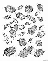 Fall Autumn Acorn Oak Leaf Doodle For Adults Coloring Page Printable sketch template