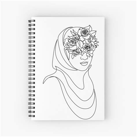 woman in hijab vector line art with flowers on her head. Abstract face ...