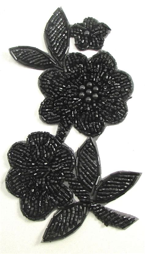 Flower with Black Beads 6" x 3" | Handmade flowers fabric, Diy bead embroidery, Flower ...