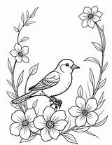 Canary Bird And Flowers coloring Page sketch template