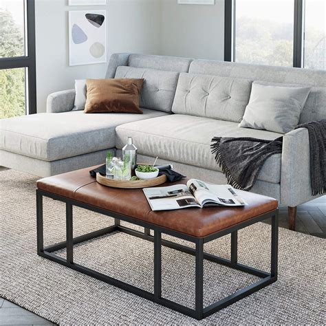 modern leather ottoman coffee table rectangle open base for ...