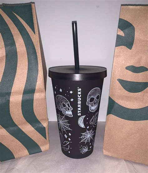 New Starbucks Cup 2019 Halloween Collection. Matte Dark Plum Color Beautiful 16oz scull Tumbler ...