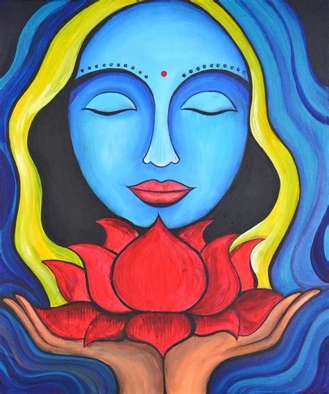 The Red Lotus | Acrylic on canvas 50x60 cm | Buddha art painting, Indian art paintings, Art ...