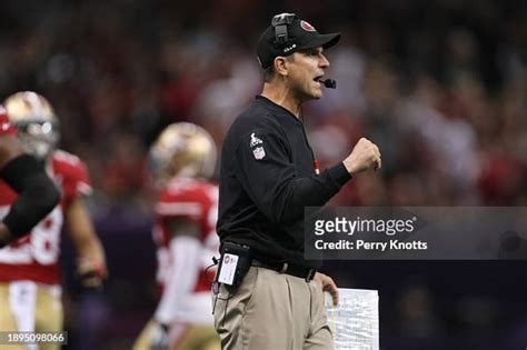 San Francisco 49ers head coach Jim Harbaugh looks on from the... News Photo - Getty Images