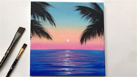 Acrylic Painting for Beginners on Canvas | Calm Sunset | Acrylic Painting Easy Step by Step ...