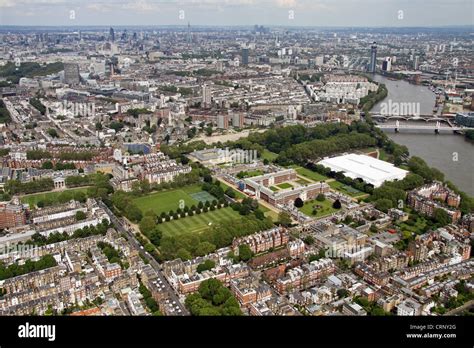 aerial view of Chelsea including the Royal Hospital Chelsea , London ...