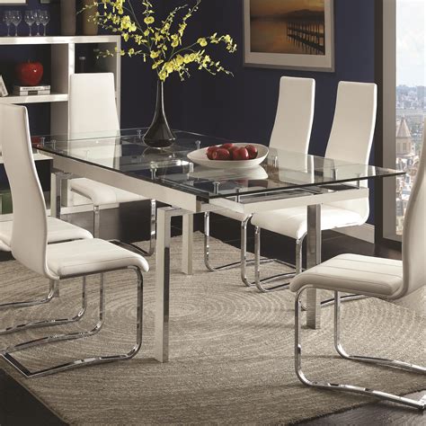 Coaster Modern Dining Contemporary Glass Dining Table with Leaves | A1 Furniture & Mattress ...
