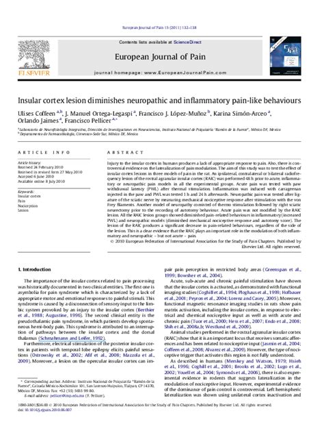 (PDF) Insular cortex lesion diminishes neuropathic and inflammatory ...