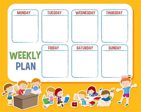 Free Vector | Weekly plan with student cartoon characters