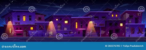 Night Ghetto Street District and Poor House Vector Stock Illustration - Illustration of ...