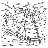 Skiing Girl Trying To Ski Coloring Page For Kids Stock Illustration  sketch template