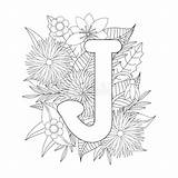 Letter J Coloring Page Floral Stock Vector  Illustration Of sketch template