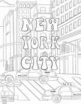 New York City Skyline Simple Drawing Sketch Coloring Page sketch template