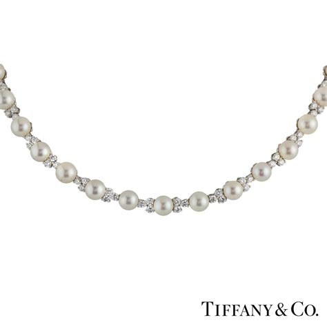 Tiffany & Co Pearl & Diamond Necklace in Platinum | Rich Diamonds