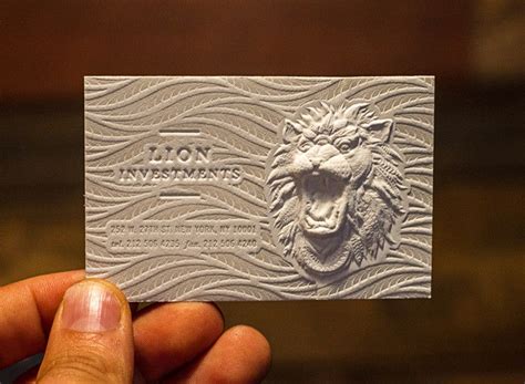 Amazing Embossed Business Card – Lion Investments | 3d business card, Embossed business cards ...