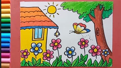 Easy flower garden drawing - YouTube