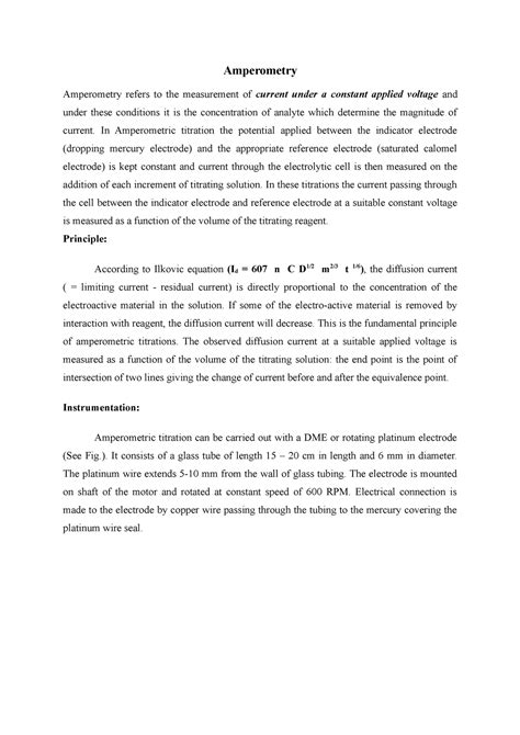 Amperometric titration - Amperometry Amperometry refers to the ...