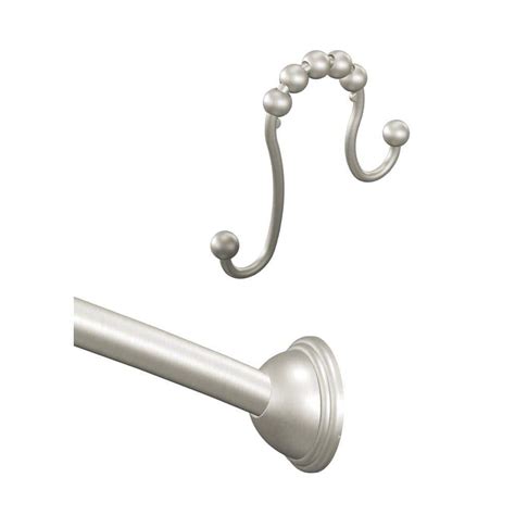 MOEN 72 in. Adjustable Curved Shower Rod in Brushed Nickel with Shower ...