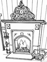 Fireplace coloring pages sketch template
