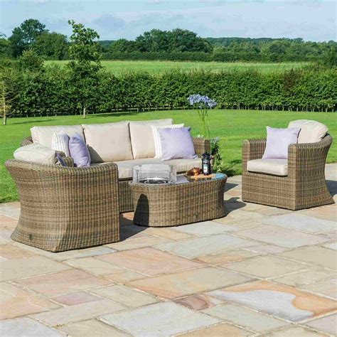 Maze Rattan Winchester 3 Seat Sofa Set with Fire Pit Coffee Table | Garden Street