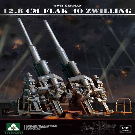 Takom 1:35 WWII German 12.8 cm FlaK 40 Zwilling - Plastic Model Kit #2023 - Walmart.com ...