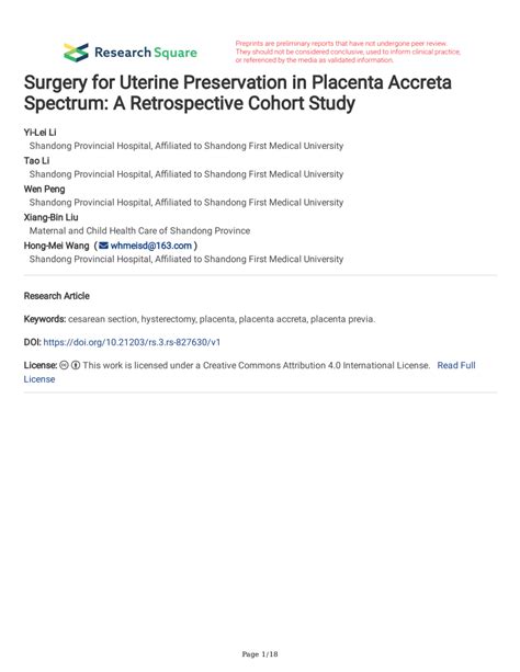 (PDF) Surgery for Uterine Preservation in Placenta Accreta Spectrum: A Retrospective Cohort Study