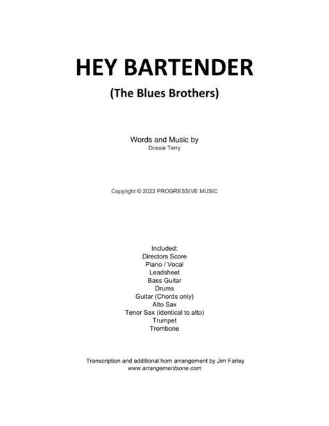 Hey Bartender Sheet Music | Dossie Terry | Performance Ensemble